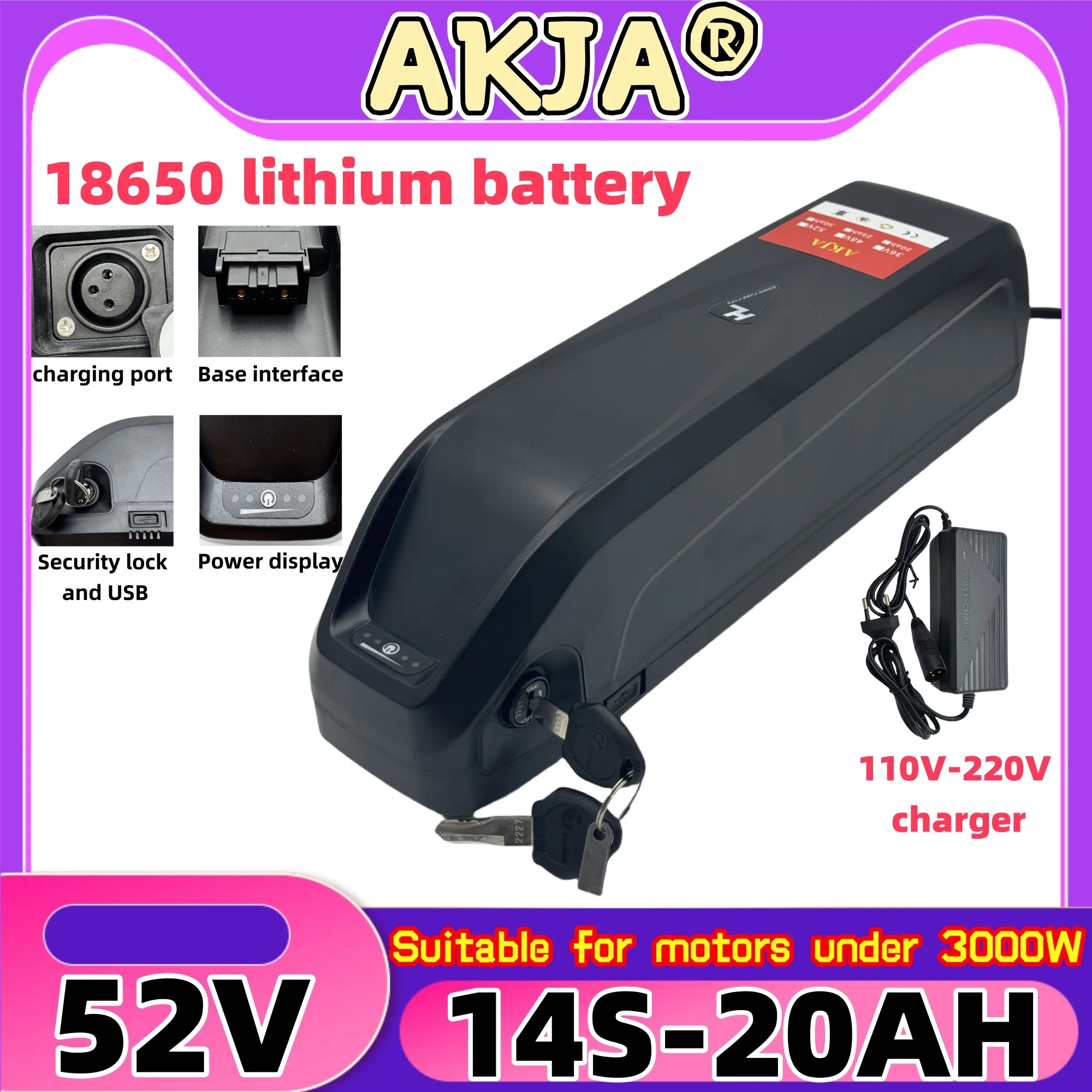 

Air fast transportation，New Full Capacity Power，18650 Hailong Battery，52V 30AH Lithium Battery Pack，Suitable for 250-3000W