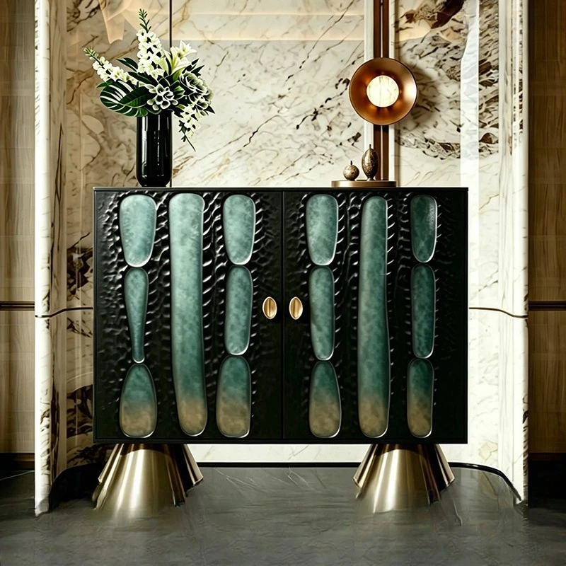 Light luxury solid wood porch cabinet entry foyer decorative cabinet modern home living room, carved side cabinet