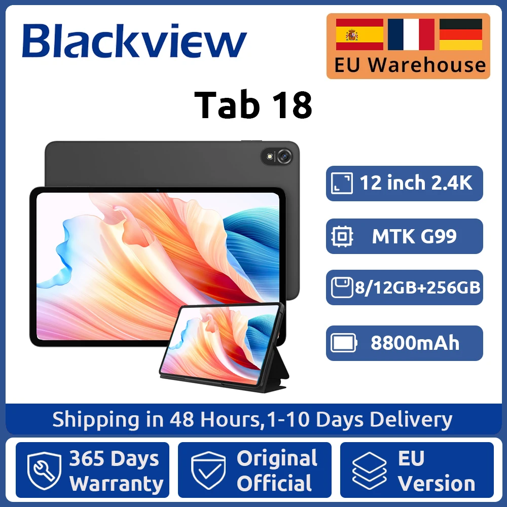 ?Nouveau produit? Blackview Tab 18 12 pouces 2.4K affichage MediaTek Helio G99 8/12GB + 256GB 8800mAh Netflix HD prise en charge de la tablette Android P