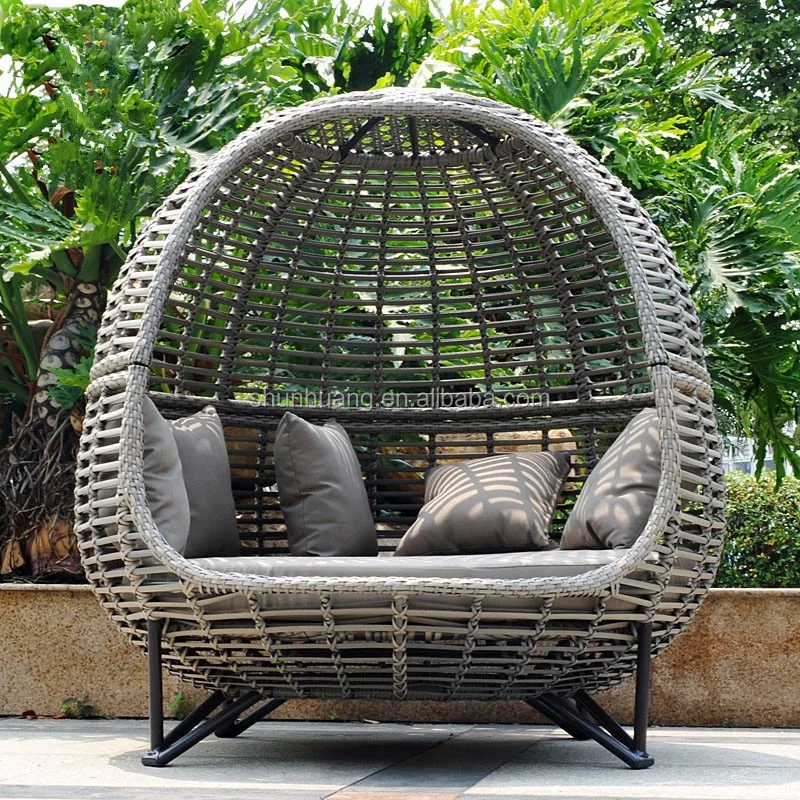 Nordic Patio Canopy Daybed Outdoor Lounge Chair Sofa Garden Beach Rattan Furniture Aluminium Frame Sunbed