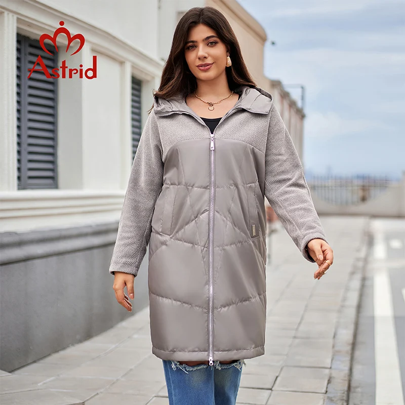 Astrid-Parka longue rembourrée à capuche pour femme, veste matelassurera décontractée, vêtements féminins, épissé combiné, grande taille, chaud, automne, hiver