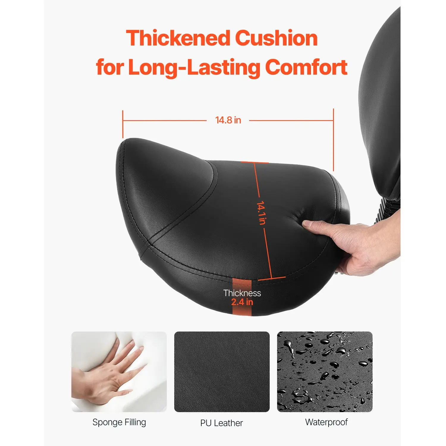Saddle Stool with Back Support and Wheels, 450 LBS Weight Capacity Ergonomic Rolling, Height Adjustable Thickened PU Leather