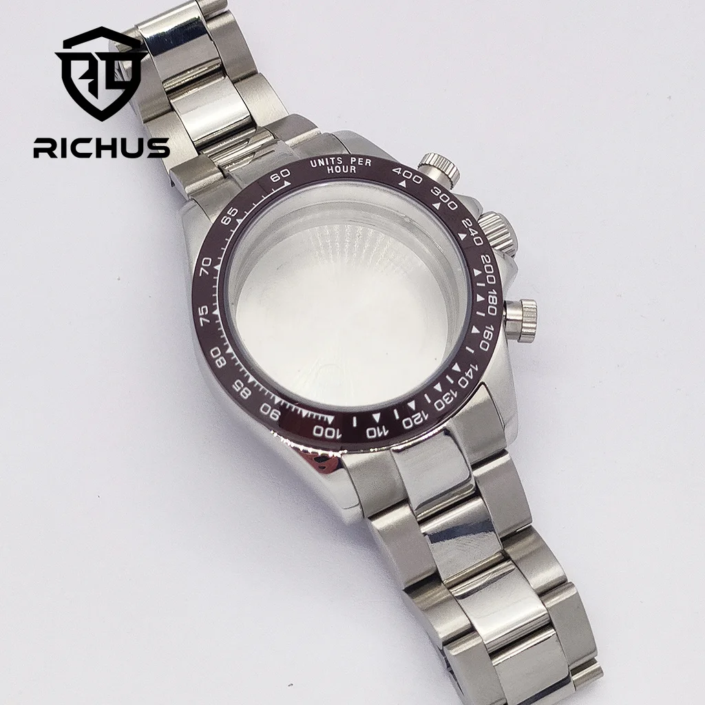 Caja de reloj RICHUS VK63, 40mm, azul, verde, cristal de zafiro, compatible con movimiento de cuarzo VK63