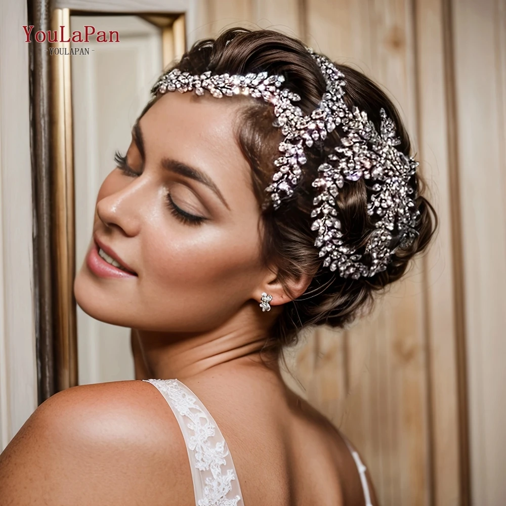 TOPQUEEN Handmade Wedding Hair Vine Silver Rhinestone Bridal Headband Long Women Headwear Wedding Party Hair Accessories  HP394