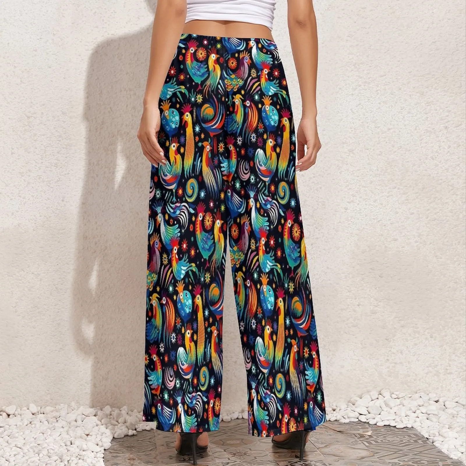 Whimsical Chickens Straight Pants Abstract Animal Office Wide Leg Pants Women Oversized Aesthetic Custom Trousers