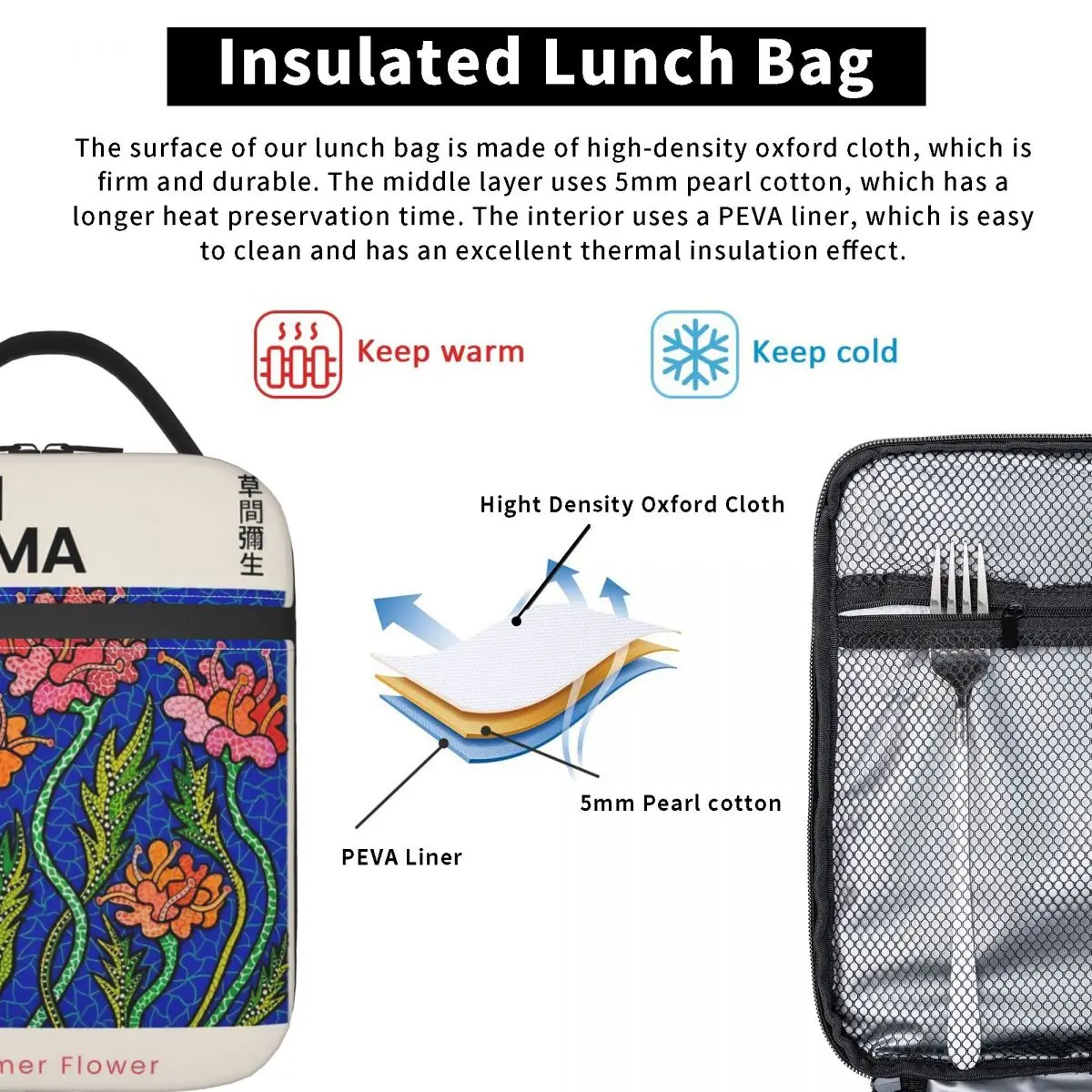 Yayoi Kusama Summer Flower Exhibition Merch Insulated Lunch Bag For Work Food Box Leakproof Cooler Thermal Bento Box