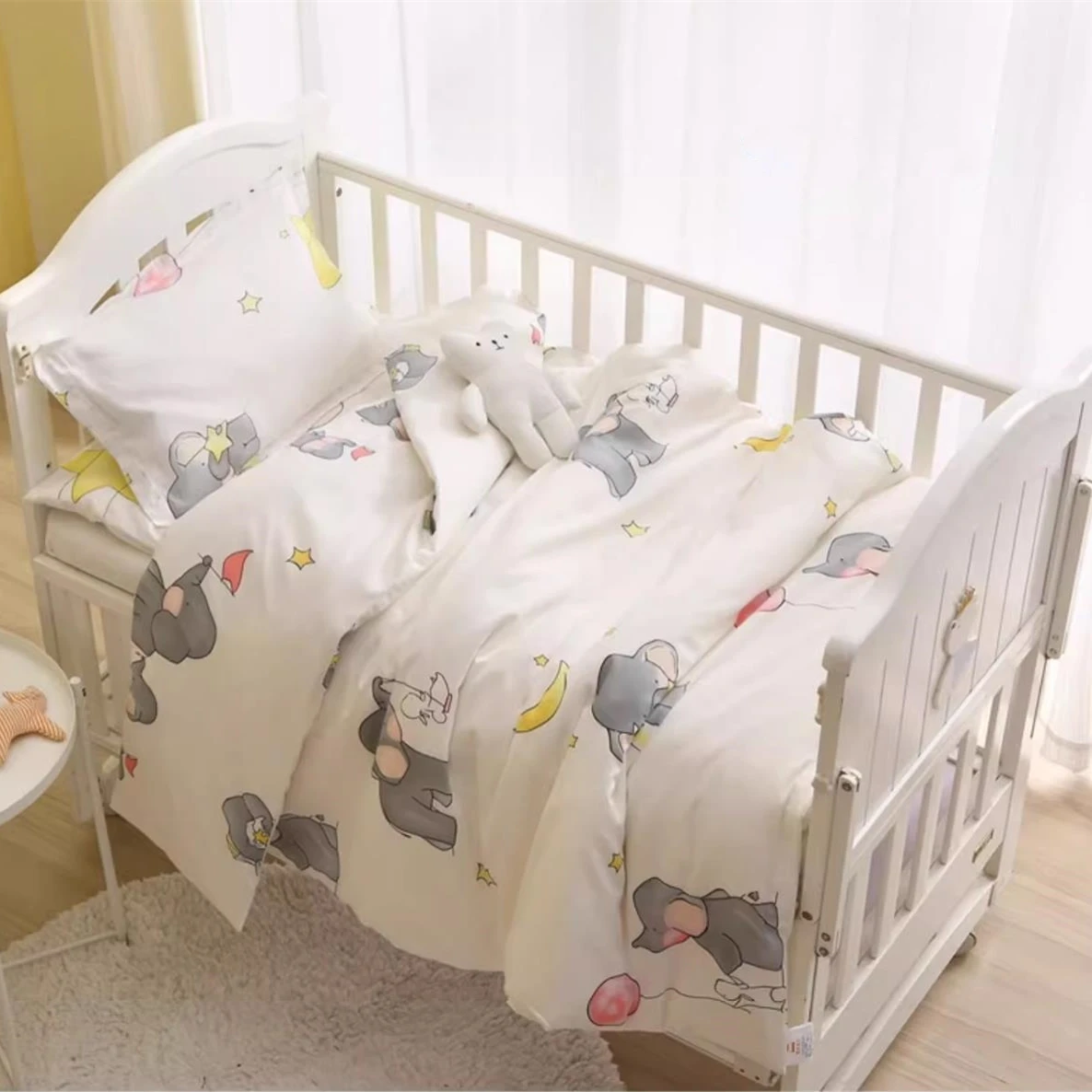 With Filling 5Pcs Crib Bed Linen Kit Cartoon Baby Bedding Set Infant Nursery Decor Include Duvet Pillow Sheet