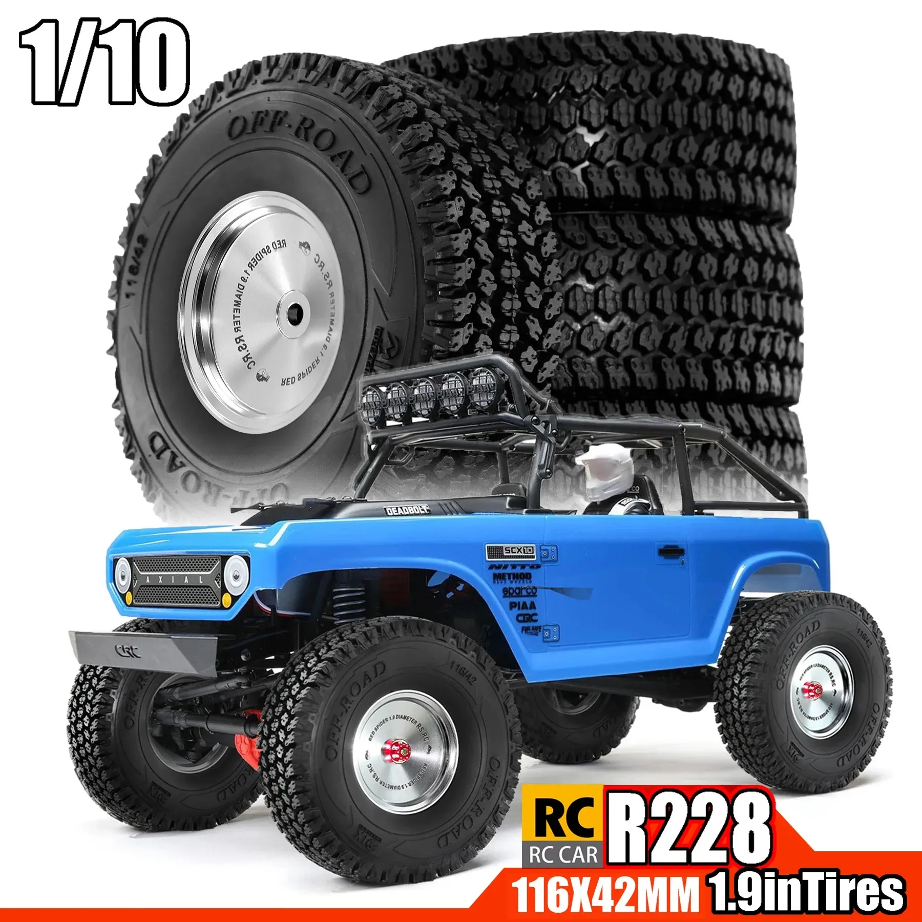 

1.9''Beadlock Wheels and Tires(4PCS) for 1/10 TRX4 TRX6 Axial SCX10 I II III 90046 AXI03007 Redcat GEN7 GEN8 RC4WD D90