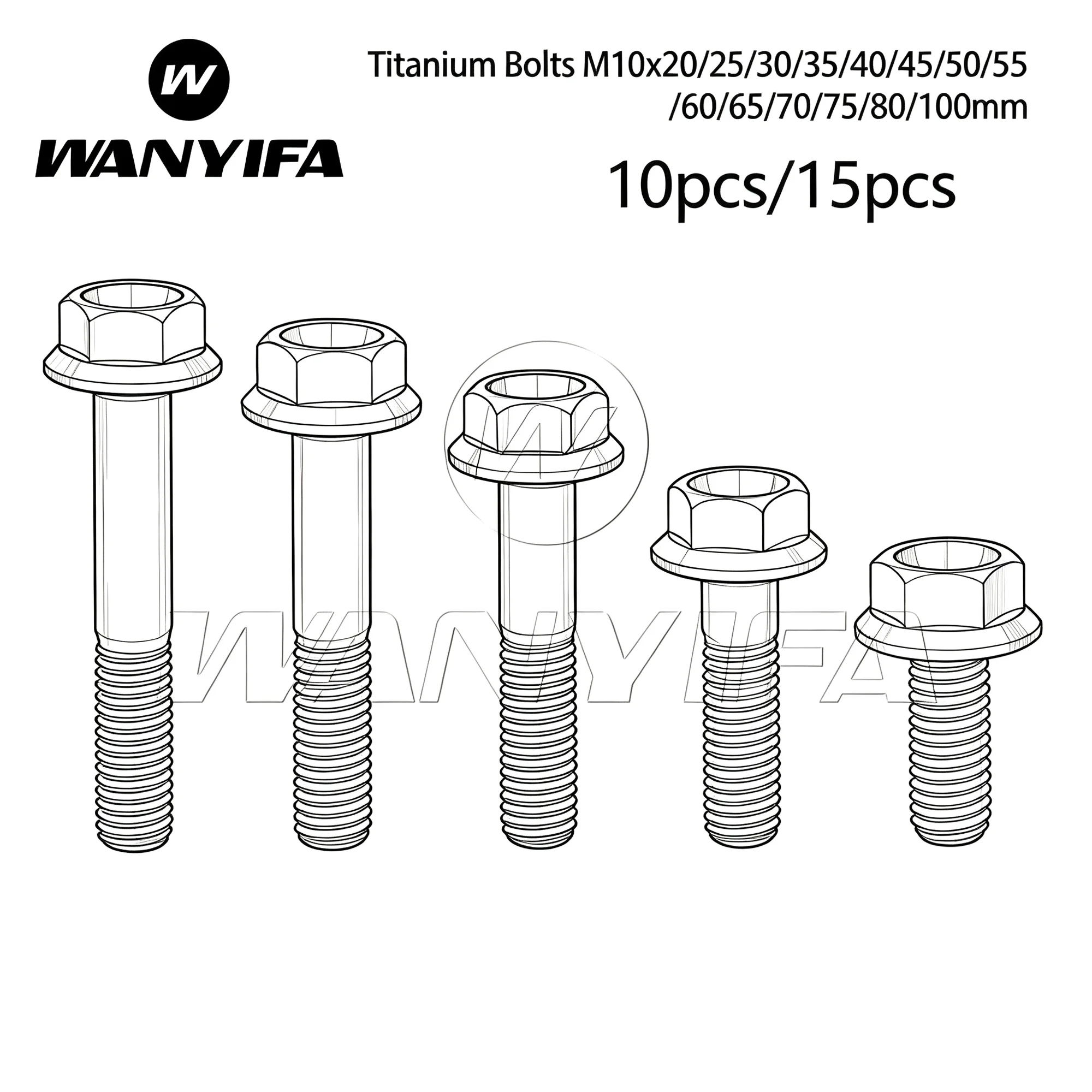 Wanyifa Titanium Bolts M10x20 25 30 35 40 45 50 55 60 65 70 75 80 100mm  Flange Fasteners for Motorcycle Bike Parts 10/15pcs