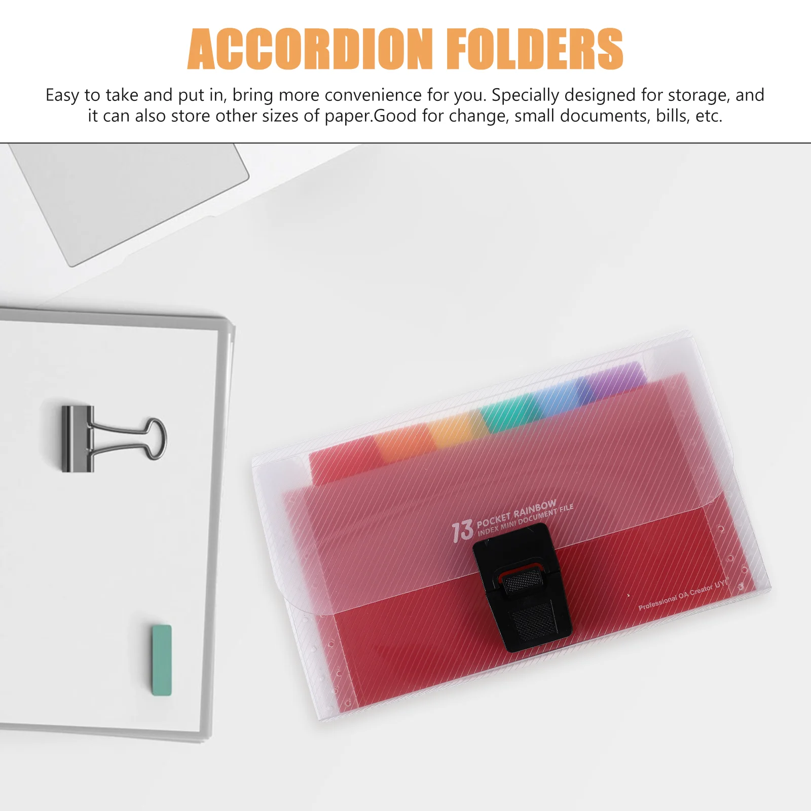 Rainbow Accordion File ganizer 13 Slot Mini Plastic Expanding Folder Buckle Document Storage Multi Pocket Lightweight