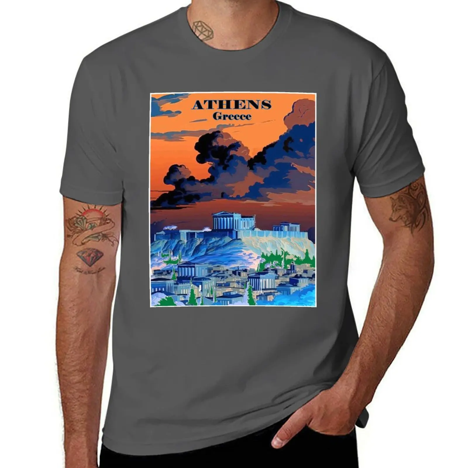 

Athens Greece :Travel and Tourism Abstract Advertising Print T-Shirt Outdoor Working T-Shirt
