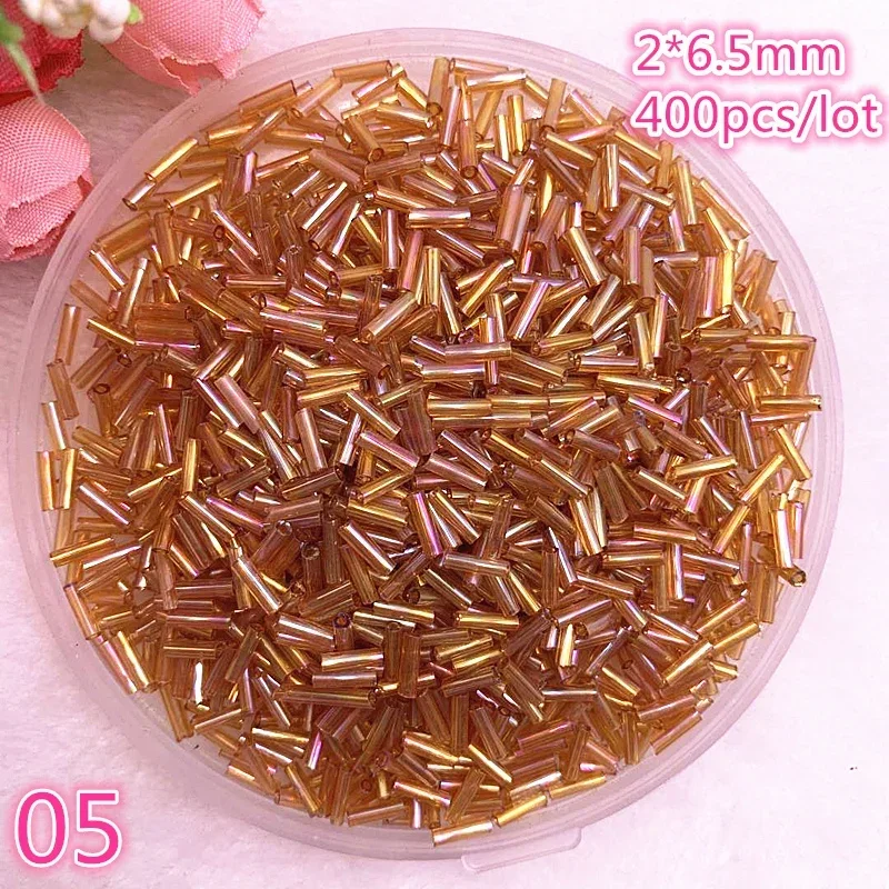 New 2*6.5mm 400pcs/lot Czech Cylindrical Glass Bugle Beads European Seed Long Tube Two Hole Loose Beads for Jewelry Making