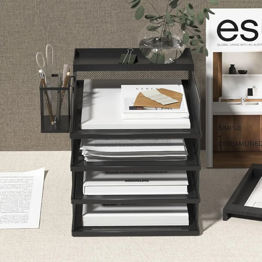 Stackable Letter Trays 4 Tier Metal Paper Tray Desk Organizer for Office and Home Use Multi-Functional Document Tray with Fine