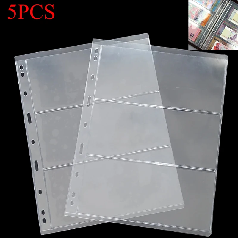 

5PCS 3 Rows Banknote Collection Display Loose Leaf Album PVC Transparent Material Commemorative Coin Retention Organizer Album