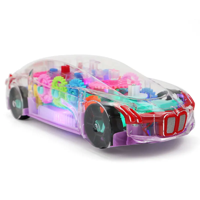 Modelo de carro de música transparente eletrônico, brinquedo com luz led, veículo brilhante, engrenagem para bebês, educação precoce, brinquedo engraçado, presentes para crianças