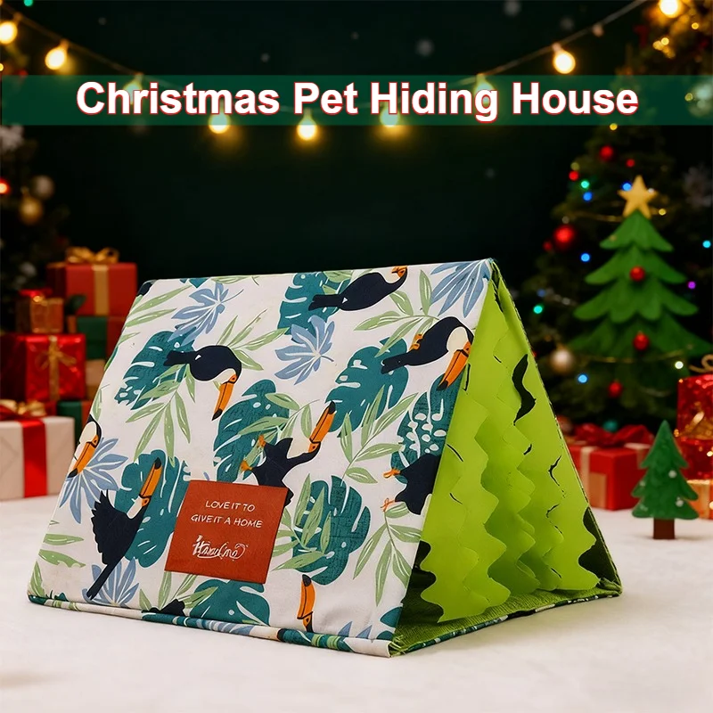 

Christmas Small Pet Nest Tent Triangle Design Cozy Hideout for Guinea Pigs Rabbit Hamster Cage House Animal Hideaway Accessories