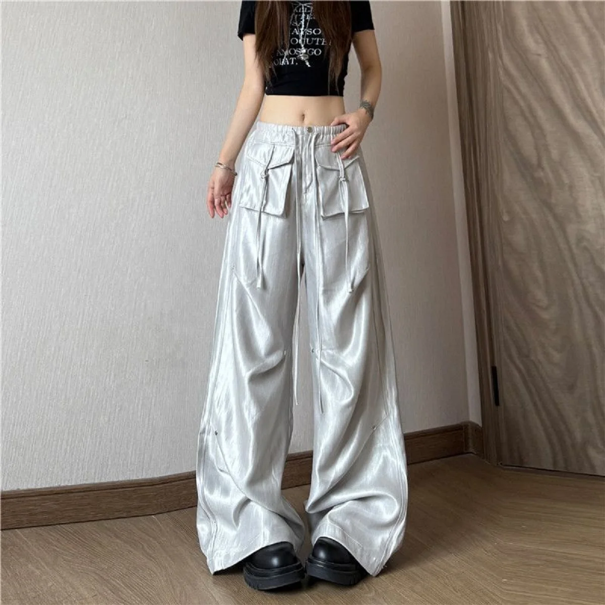 

American High Street Pleated Work Pants Women Spring Autumn New High-End Draped Straight Floor Mopping Long Trousers