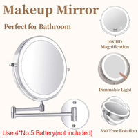 7-Inch Wall-Mounted Fill Light Makeup Bathroom Mirror Infinite Dimming Use 4PCS Battery No.5 3X/5X/10X Magnified Makeup Mirror
