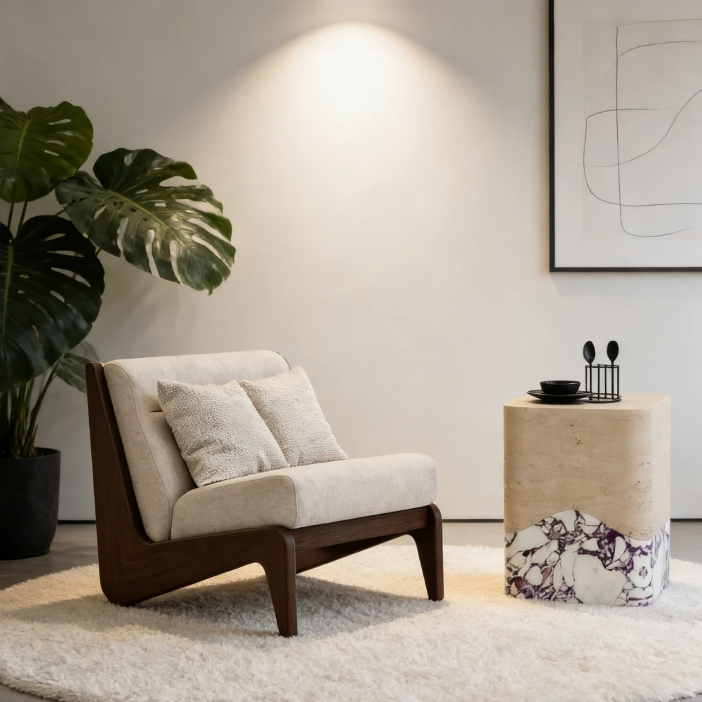 Mid-Century Modern Bentwood Chaise Lounge Chair Ash Wood Frame Eco-Friendly Upholstered Linen Blend Cushions Organic Living Room