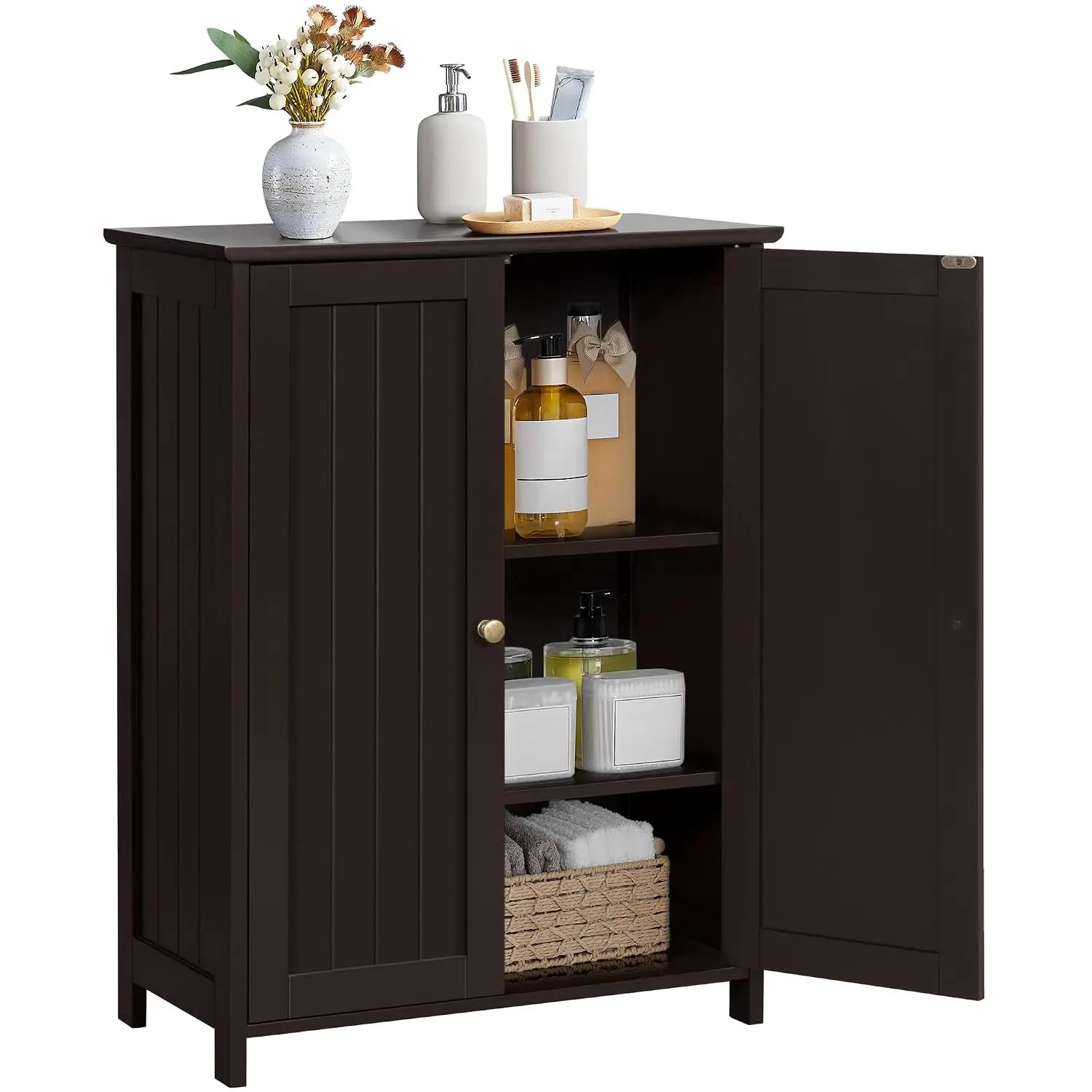 Small Bathroom Storage Cabinet Towel Organizer 2 Doors Wooden Floor Standing, Customized
