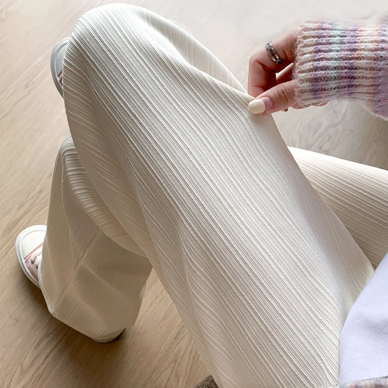 H389 Narrow Vertical Striped Fleece-Lined Wide-Leg For Women, New Autumn And Winter Loose Slimming High-Waisted Draped