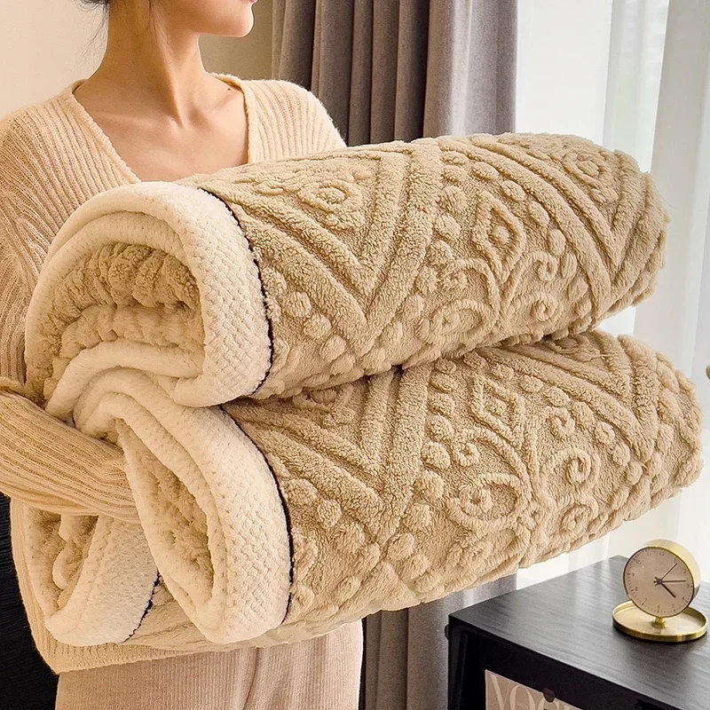 New Carved Velvet Warm Spring Autumn Blanket for Bed Soft Fluffy Sofa Blankets Warmth Cozy Coral Flannel Sofa Cover Blanket Nap