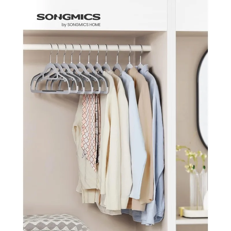 SONGMICS Pack of 100 Coat Hangers, Heavy-Duty Plastic Hangers with Non-Slip Design, Space-Saving Clothes Hangers