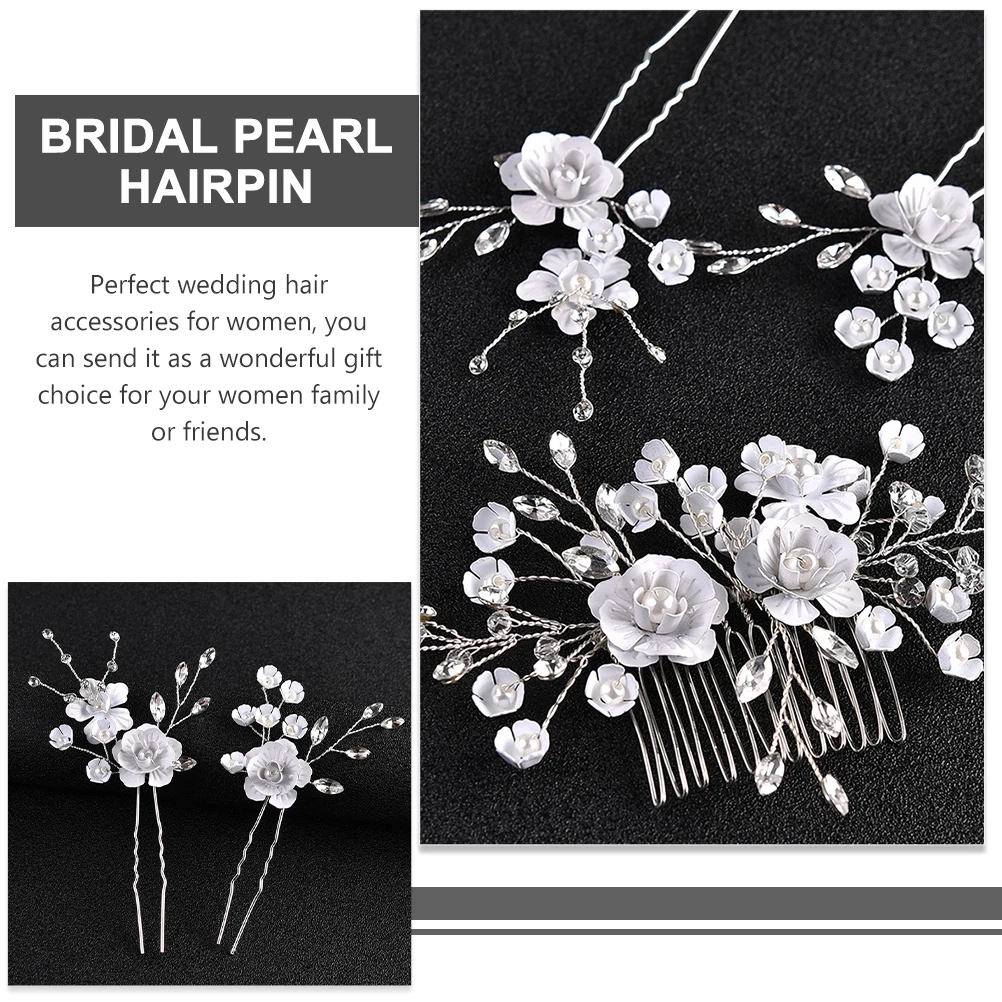 

1 set Wedding Hair Accessories White Pearl Flower Rhinestone Combs Bridal Hairpins For Women Party Photoshoot Gifts
