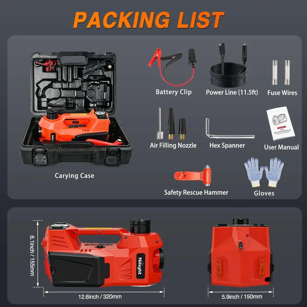 12V 5トン電動カー ジャッキ、インフレータブルポンプ、LEDライト付き、タイヤ交換用ポータブルフロアジャッキ、セダン、SUV、MPVに最適