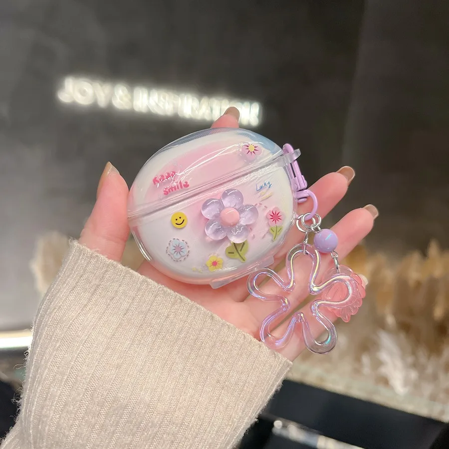 For huawei freebuds 6i / freebuds5i Cover Fashion Flower / cartoon keychain Silicone Transparent Earphone Cover cute freebuds 5i