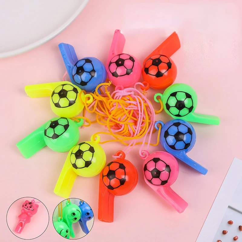 

10PCS Whistles With Lanyard, Soccer Pattern Training Sports Whistle, Loud Crisp Sound Whistle For Soccer Party, Random Color