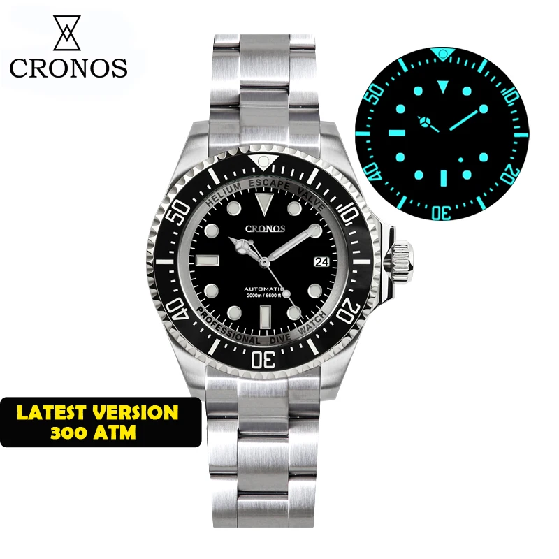 Cronos Automatic Diving Watch Stainless Steel 2000 Meters Water Resistance Professional Diver PT5000 SW200 L6027M image 3