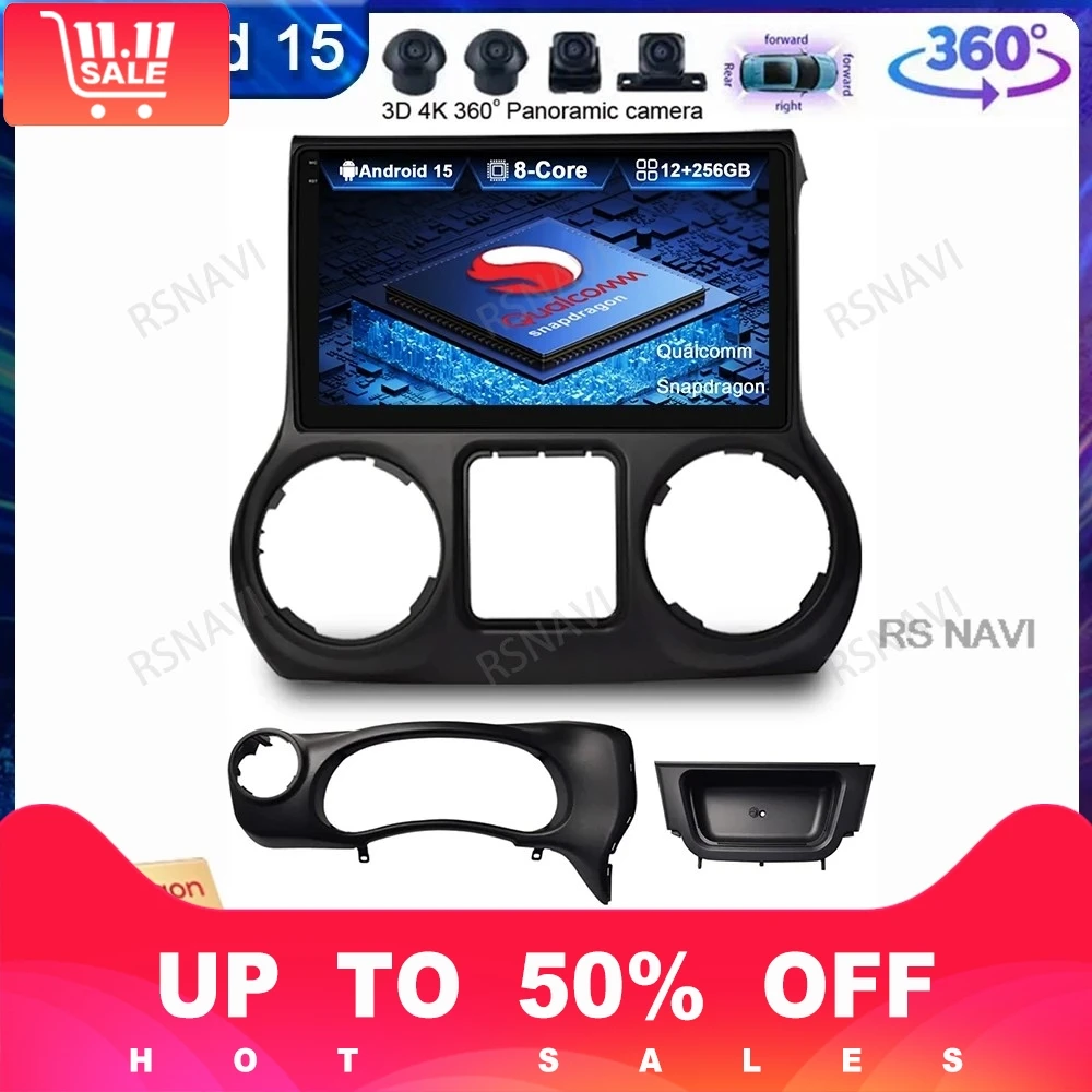 

Android 15 Car Radio For Jeep Wrangler 3 JK 2010 - 2018 Stereo Navigation 4G LTE Multimedia Head Unit Qualcomm Autoradio QLED BT