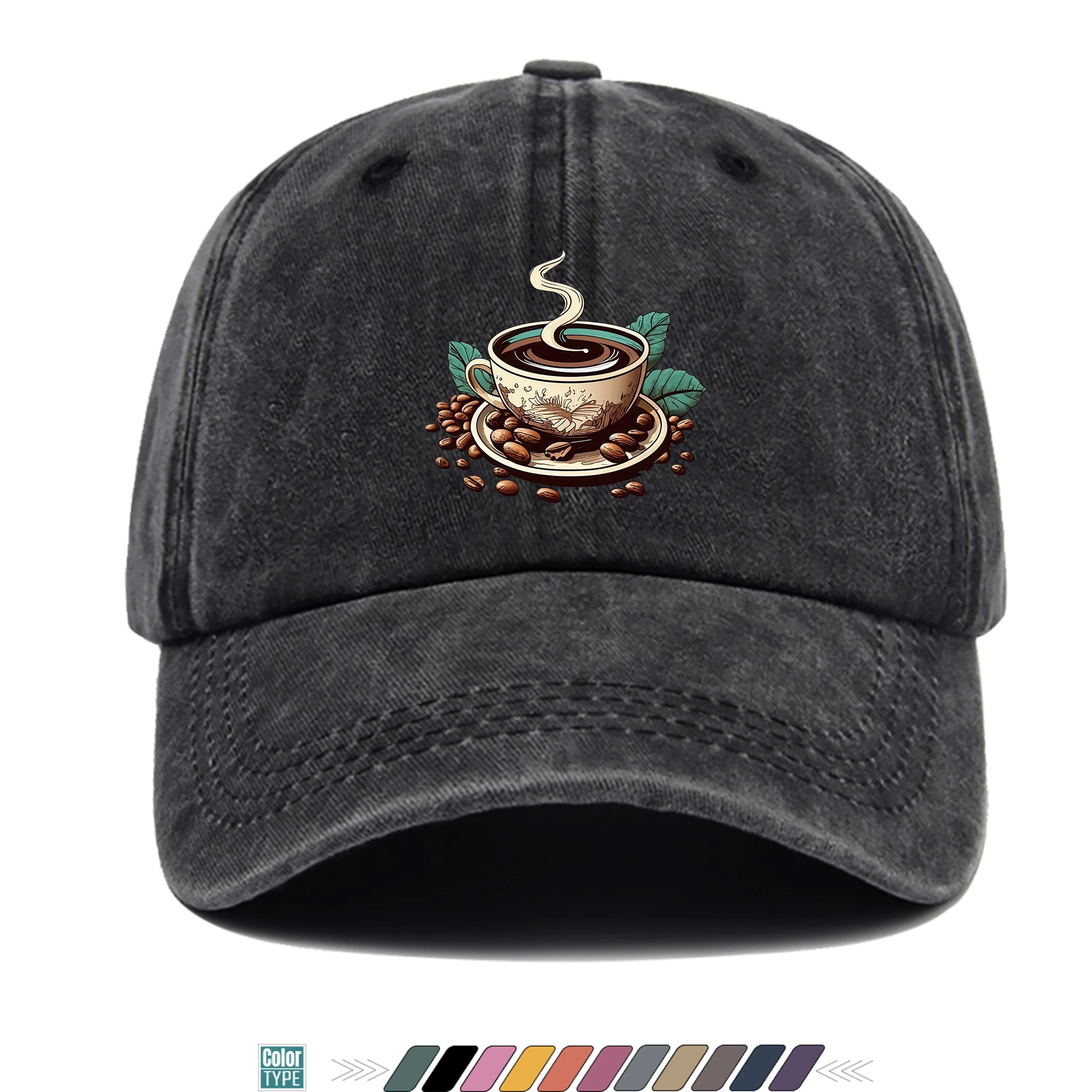 1pc 1pcs Vintage American Trucker Hat - Adjustable Soft Top Dad Cap with Coffee Print, Breathable Suitable for Outdoor Sports, C