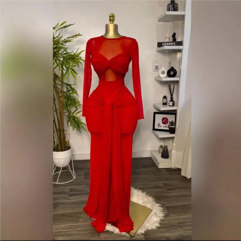 

Women Sexy Mesh See Though Maxi Dress Long Sleeve Bowknot Party Dress 2025 Fashion Club Evening High Street Dresses Vestidos