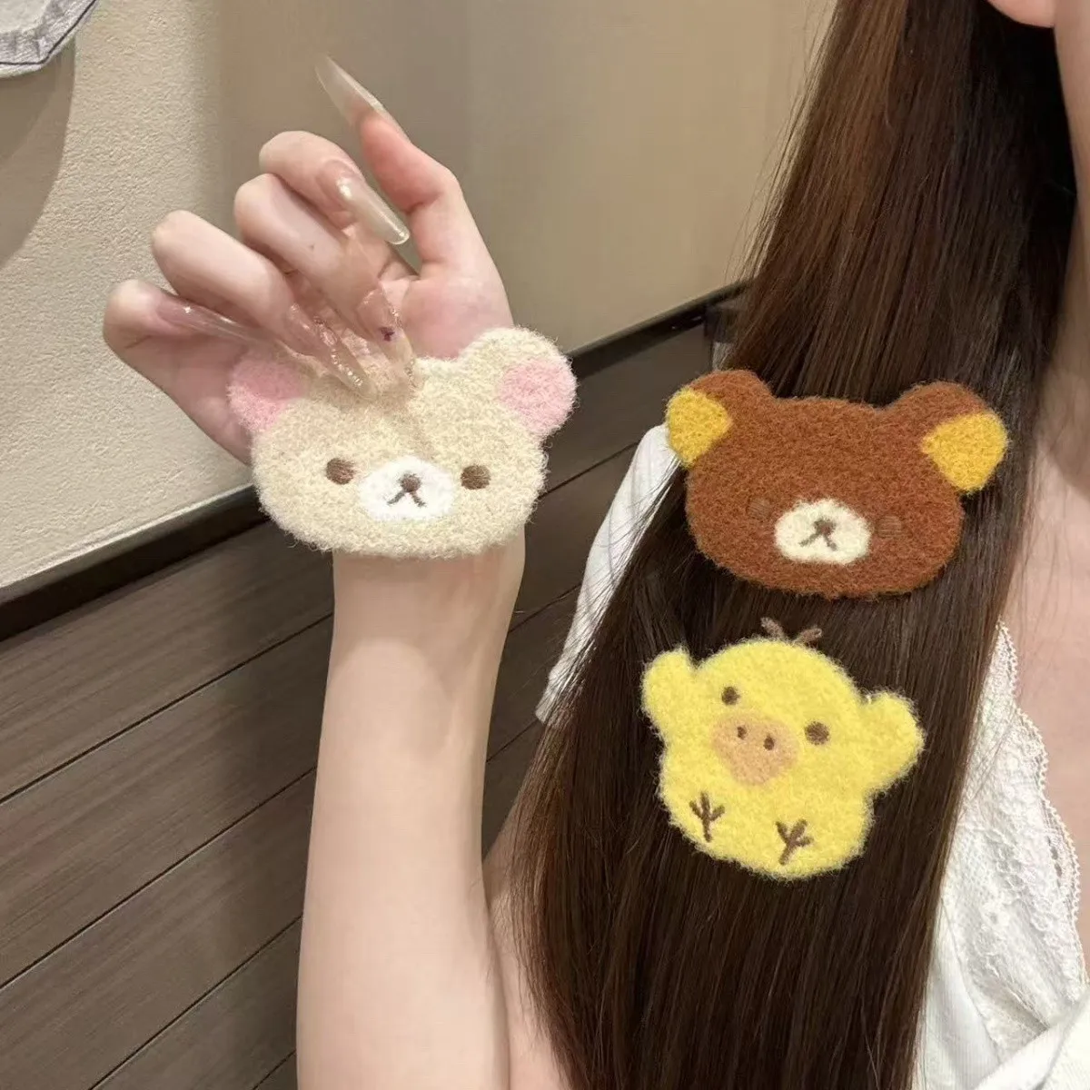 Cartoon Rilakkumas Hair Sticky Pad Kawaii Korilakkuma Bear Hair Magic Tape Kiiroitori Hair Stickers for Girls Women