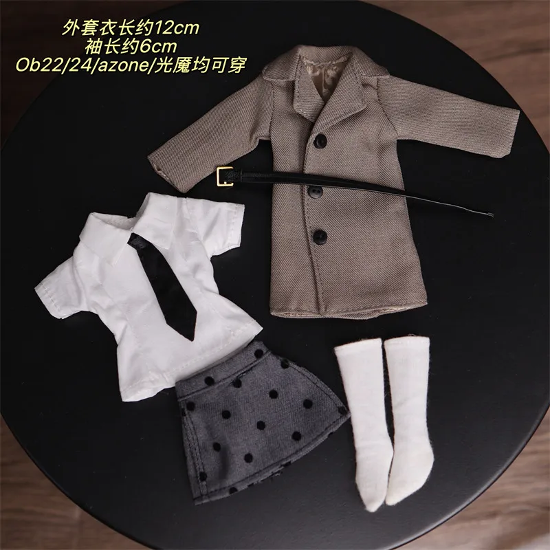 Weibliches Pendler-Outfit im Maßstab 1:6, weißes Hemd, gepunkteter Rock, Mantel, Anzug, passend für Blythe OB24 Actionfiguren, Körperkleidung, Modell – Detail 16