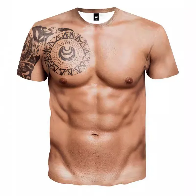 

2025 Men's Street Hip Hop 3D Digital Printing Tattoo Muscle Loose Sports and Leisure Customized T-shirt for mens
