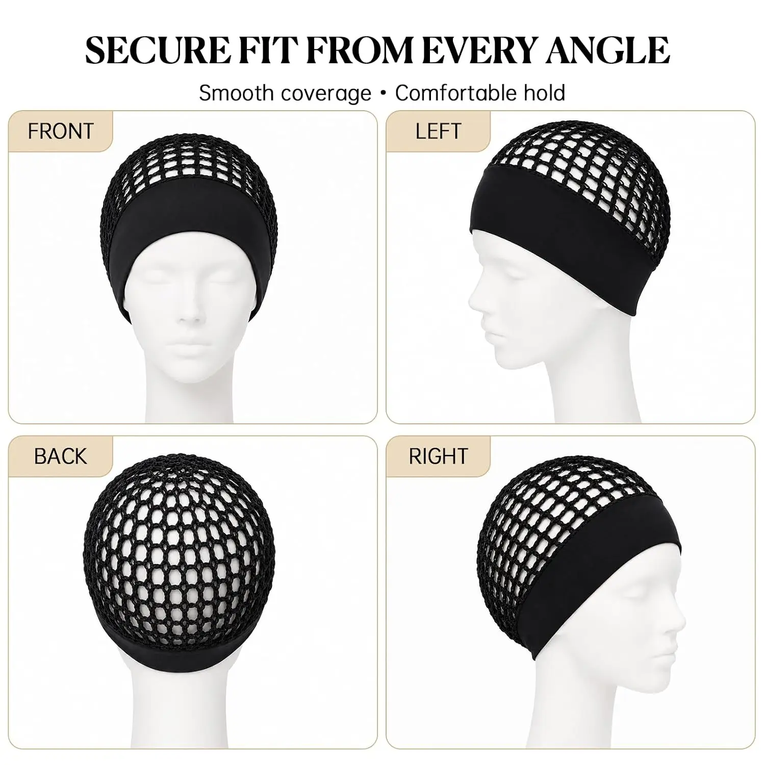 Wig Hair Nets for Sleeping Ultra-Wide Soft Band Crochet Hair Wrap Breathable Hairnet for Women Reusable Elastic Sleep Cap