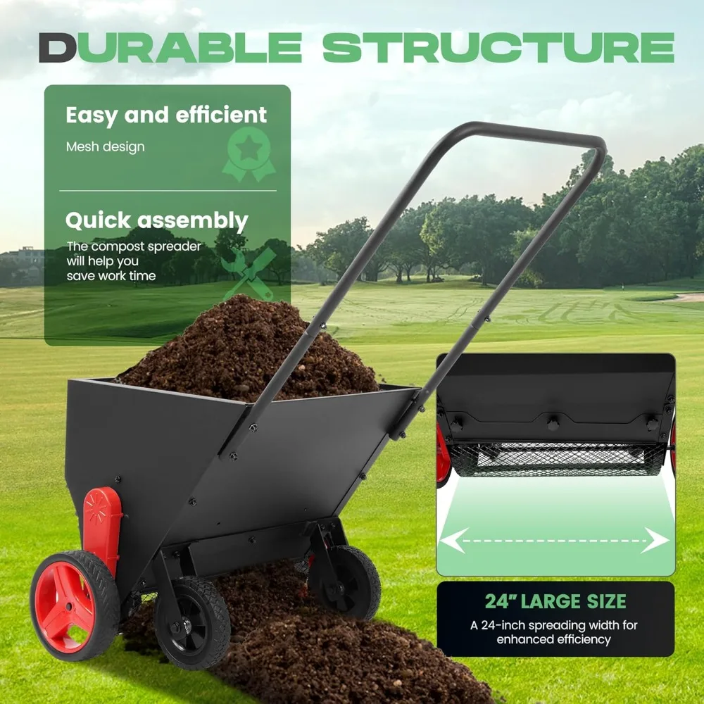 

4-Wheel Compost Spreader with Adjustable Rate | Push Garden Tool for Fertilizer Grass Seed Lawn Farm