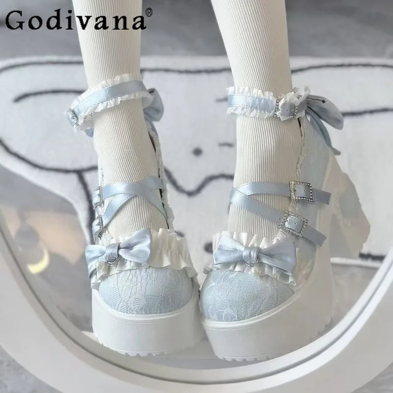 

JK Uniform Lace Round Toe Shoes Sweet and Cute Lolita High Heels for Women Chunky Heel Lolita Mary Jane Pink Girls Shoes