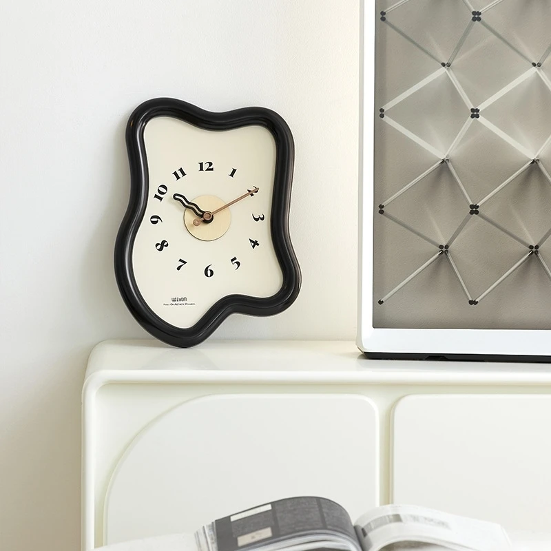

Ins Simple Nordic Wall Clock Cream Style Clock Silent Irregular Waves Cloud Clock Living Room Desktop Clock Home Decoration