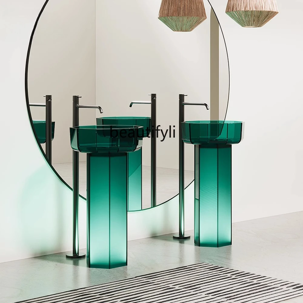 

Transparent resin small apartment floor-to-ceiling hand wash basin washbasin column basin bathroom cabinet customization