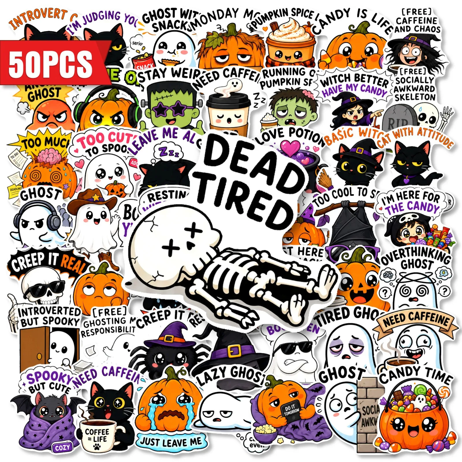 10/30/50PCS Cute Kawaii Halloween Ghost Pumpkin Stickers Spooky DIY Decor For Phone Laptop Luggage Decoration Graffiti Sticker