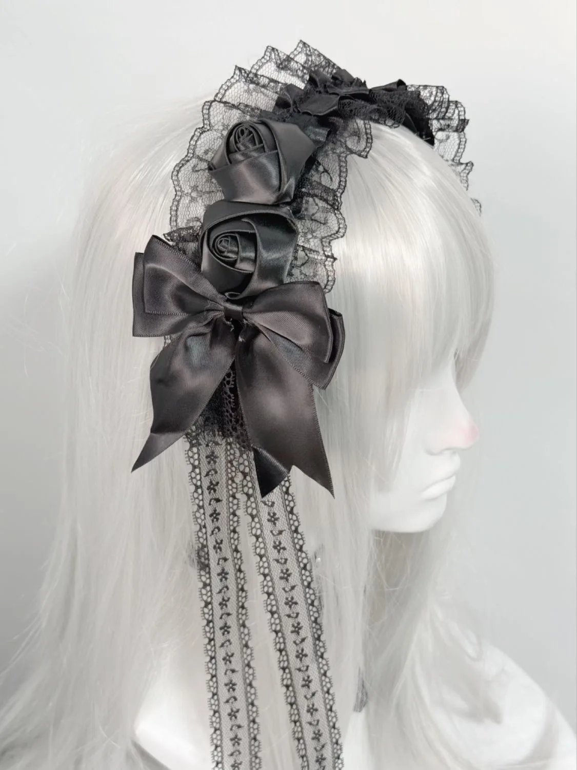 Lolita Subculture Black Lace Bow Headband Gothic Dark Rose Hairpin Hair Clips Cosplay Cute Goth Hairbands for Girls Women