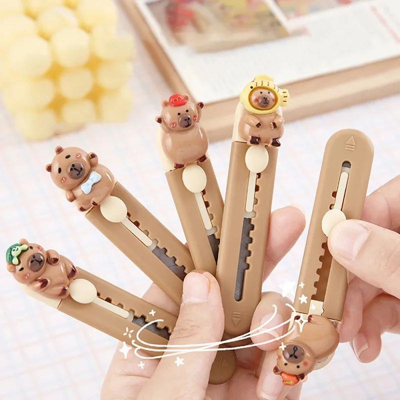 Cute Kawaii Capybara Mini Portable Utility Knife Paper Cutter Cutting Paper Razor Blade Office Stationery Cutting Supplies