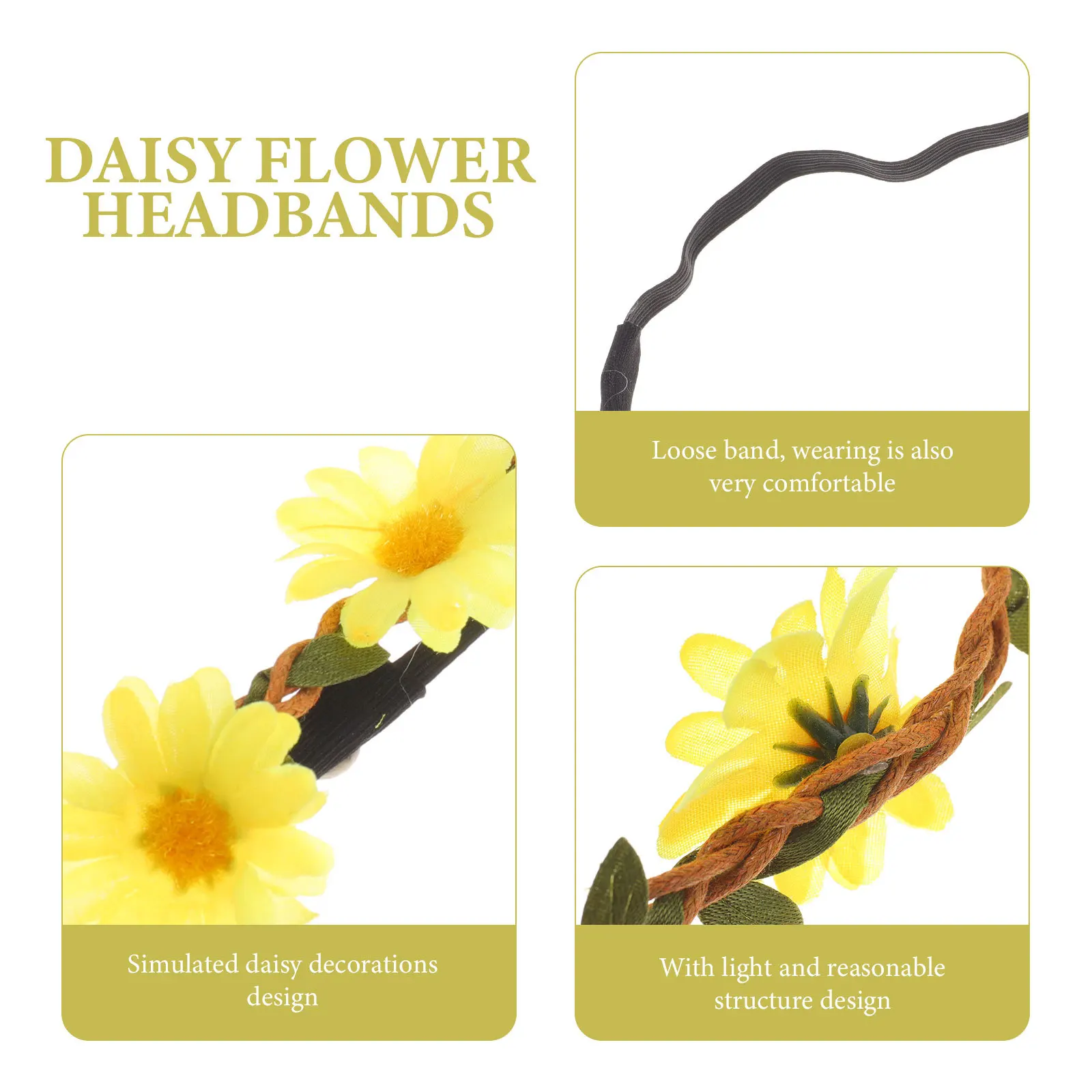 

10Pcs Handmade Daisy Flower Headband Simulated Floral Wreath Wedding Party Bridal Hair Decoration Lightweight Comfortable