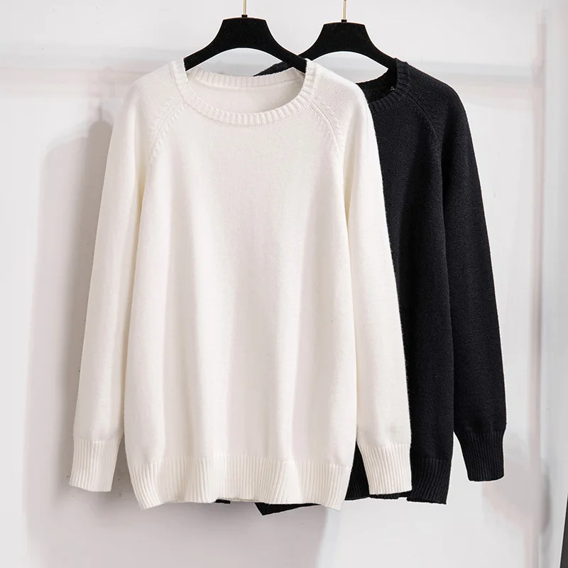 

170Kg Plus Size Bust 160cm Women's Long Sleeve O-Neck Korean Knitted Sweater Spring Autumn 5XL 6XL 7XL 2 Colors