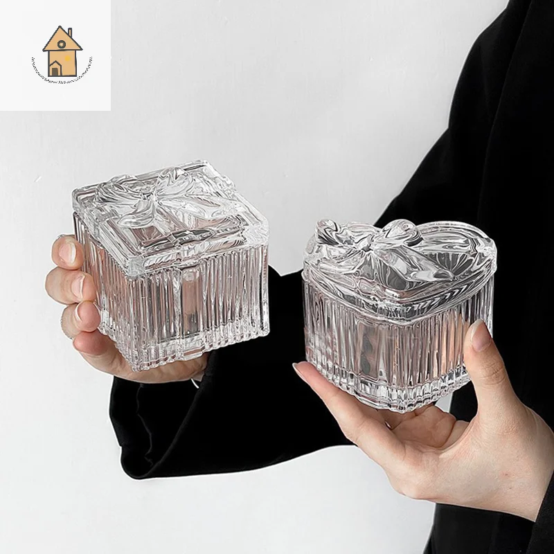 

Simple Glass Heart-Shaped Portable Jewelry Box Storage Case For Women Girls Jewelry Box With Lid Ring Earrings Gift Boxes