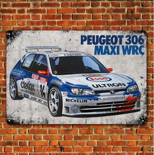 306 Maxi Wrc Racing Car Metal Poster - 20x30cm (8x12in) Garage Tin Sign